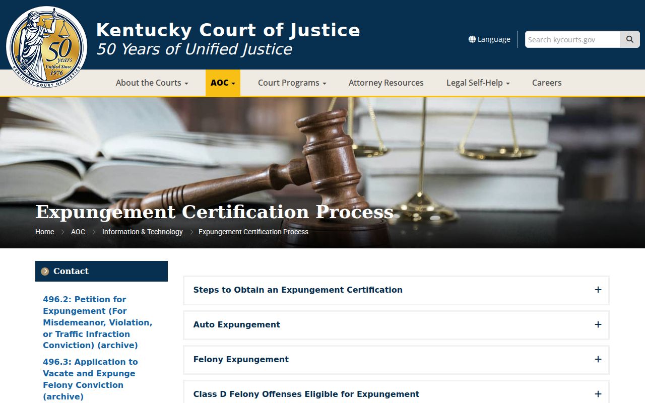 McCracken County criminal record expungement certification workflow