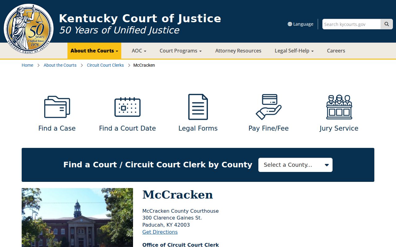McCracken County criminal court records courthouse page