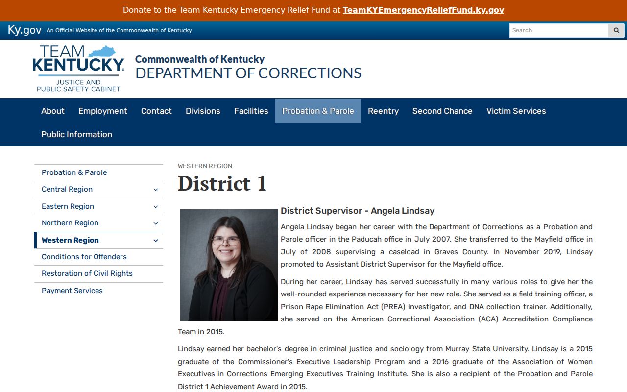McCracken County criminal case probation and parole District 1 office